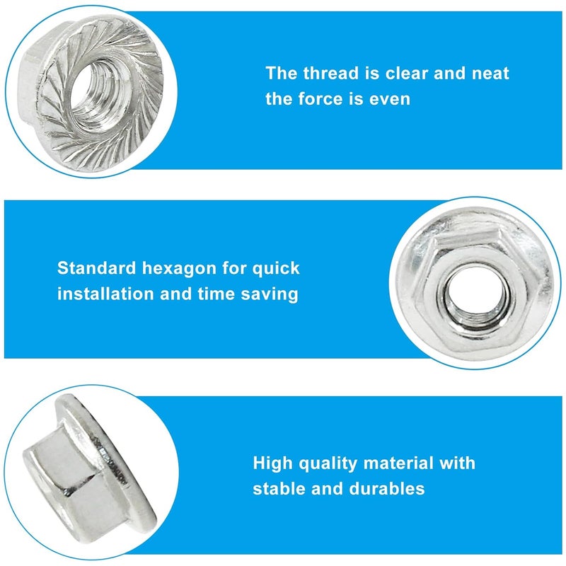 Dijedev M4/0.7mm Serrated Flange Hex Nuts, 50Pcs Hexagon Flange Nuts, 304 Stainless Steel 18-8, Full Thread, Hex Drive, Bright Finish - Image 3